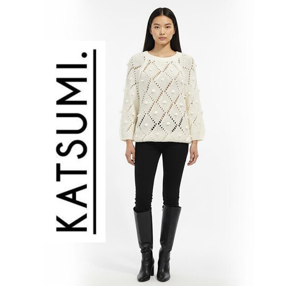 KATSUMI, Ivory open knit 3/4 sleeve sweater - Picture 2 of 12